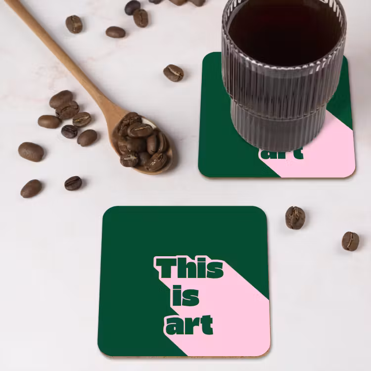 This is art - Schaduw - Roze onderzetter kurk middel -sfeer2