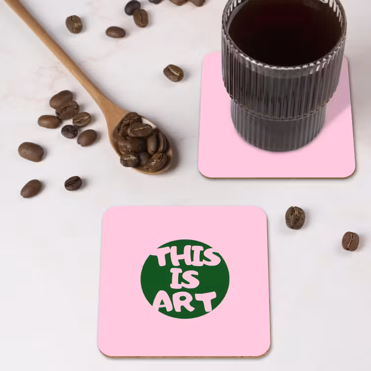 This is art - Tekst - Cirkel - Groen onderzetter kurk middel -sfeer2