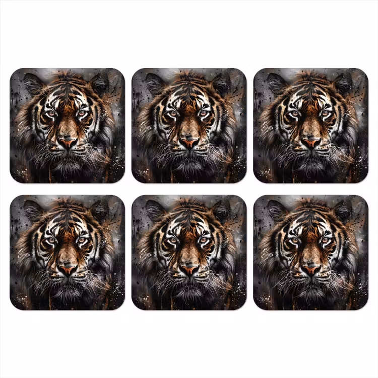 Tijger - Dieren - Portret - Luxe - Zwart onderzetter kurk middel -3d