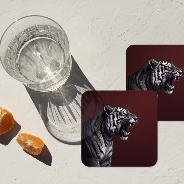 Tijger - Brult - Bordeaux onderzetter kurk middel -sfeer4