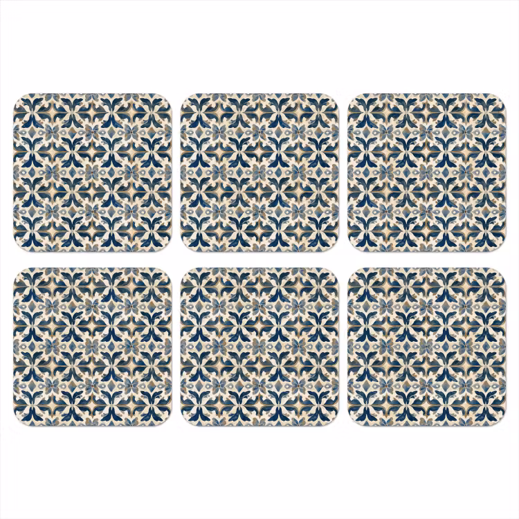 Tegel - Patroon - Blauw - Beige onderzetter kurk middel 366 -3d