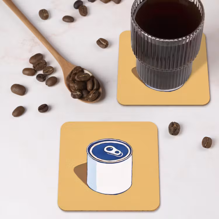 Blikje - Minimalistisch - Blauw - Illustratie onderzetter kurk middel -sfeer2
