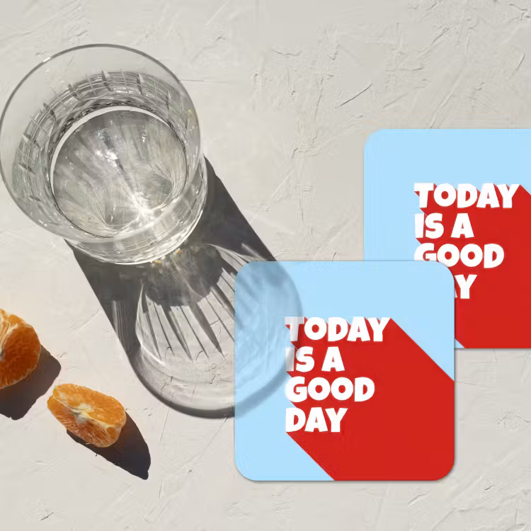 Today is a good day - Rood - lichtblauw onderzetter kurk middel -sfeer4