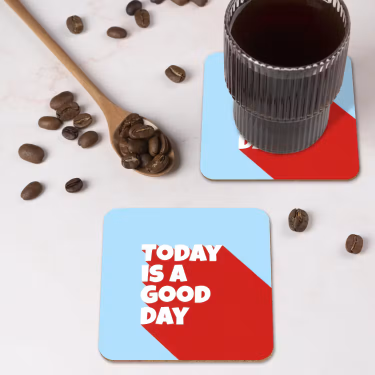 Today is a good day - Rood - lichtblauw onderzetter kurk middel -sfeer2