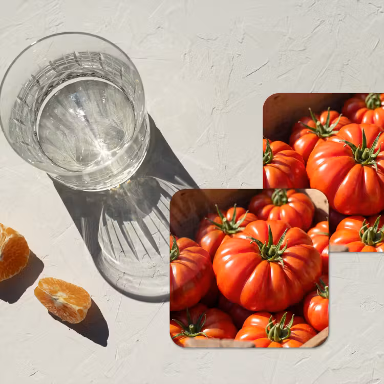 Coaster - Tomato - Wooden - Crate - Tomaat - Houten - Kist onderzetter kurk middel