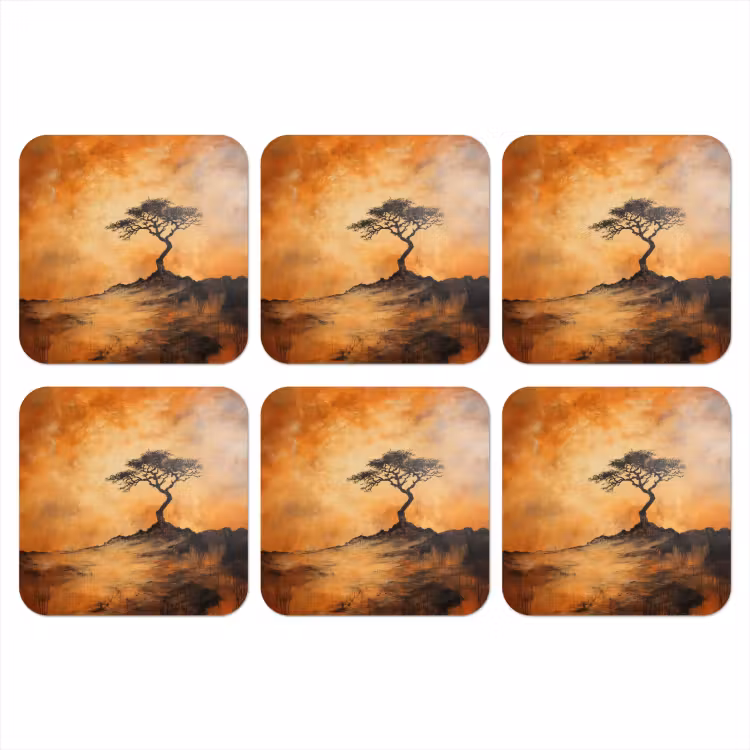 Boom - Landschap - Oranje onderzetter kurk middel -3d