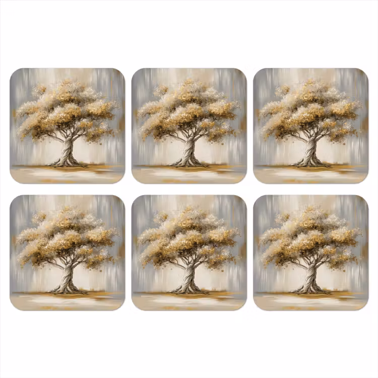 Boom - Bladeren - Abstract - Wit onderzetter kurk middel -3d
