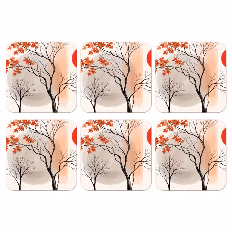 Coaster - Tree - Red - Abstract - Boom - Rood - Abstract onderzetter kurk middel