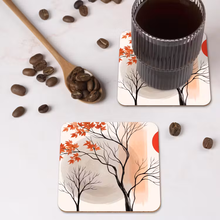 Coaster - Tree - Red - Abstract - Boom - Rood - Abstract onderzetter kurk middel