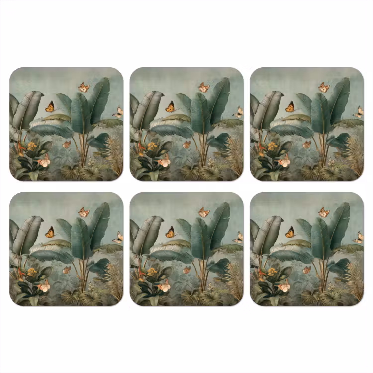 Tropisch bladerdek - Vlinders - groen - Bruin onderzetter kurk middel -3d