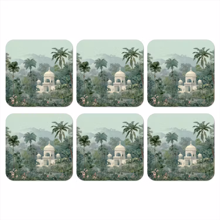 Tropische tuin - Koepelgebouw - Bloemen onderzetter kurk middel -3d