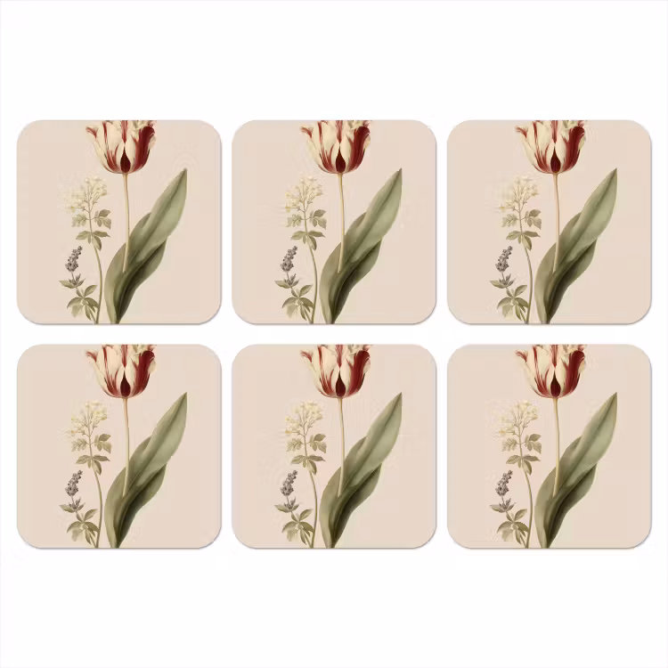 Tulp - Minimalistisch - Beige onderzetter kurk middel -3d