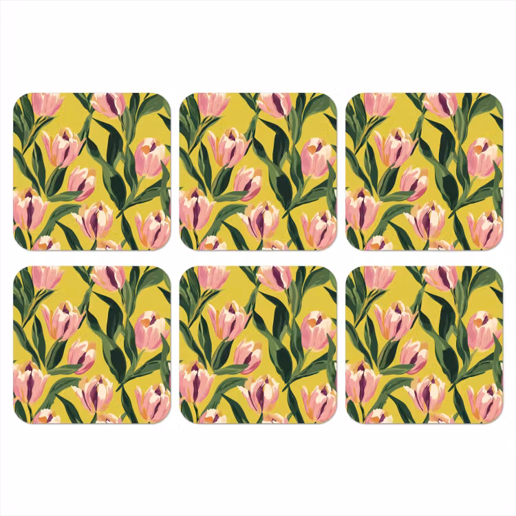 Tulpen - Botanisch - Geel onderzetter kurk middel 366 -3d