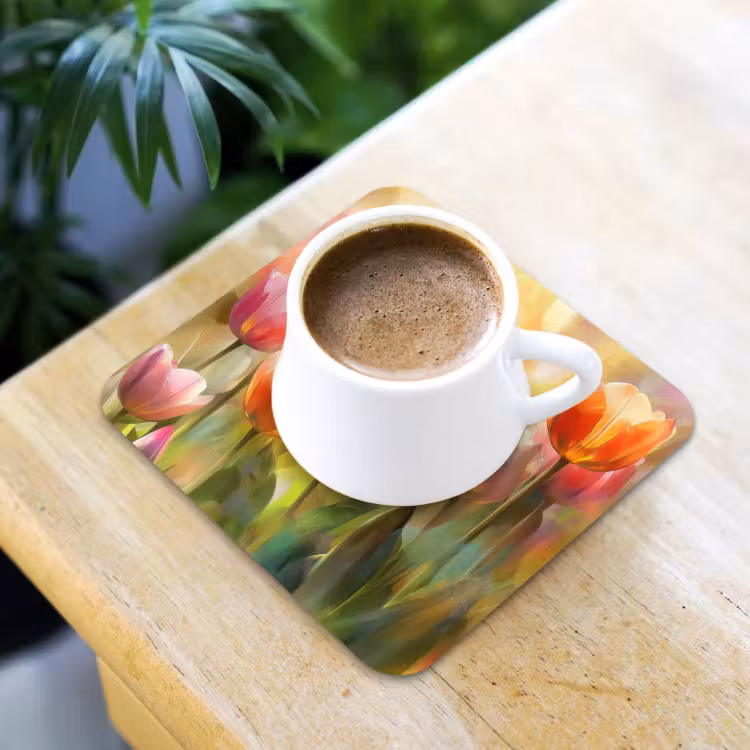 Tulpen - Sprookjesachtig - Kleurrijk onderzetter kurk middel -sfeer5