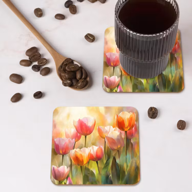 Tulpen - Sprookjesachtig - Kleurrijk onderzetter kurk middel -sfeer2