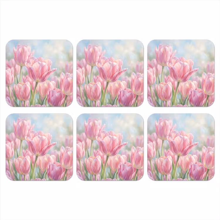 Tulpen - Veld - Lente - Roze onderzetter kurk middel -3d