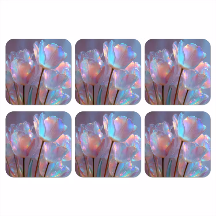 Tulpen - Glazen - Bloemblaadjes - Pasteltinten onderzetter kurk middel -3d