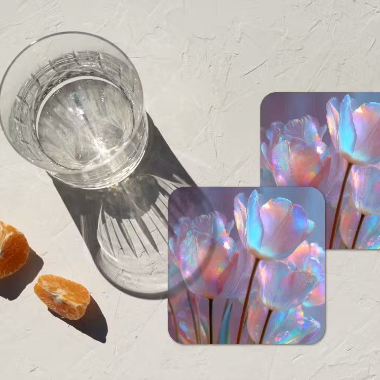 Tulpen - Glazen - Bloemblaadjes - Pasteltinten onderzetter kurk middel -sfeer4