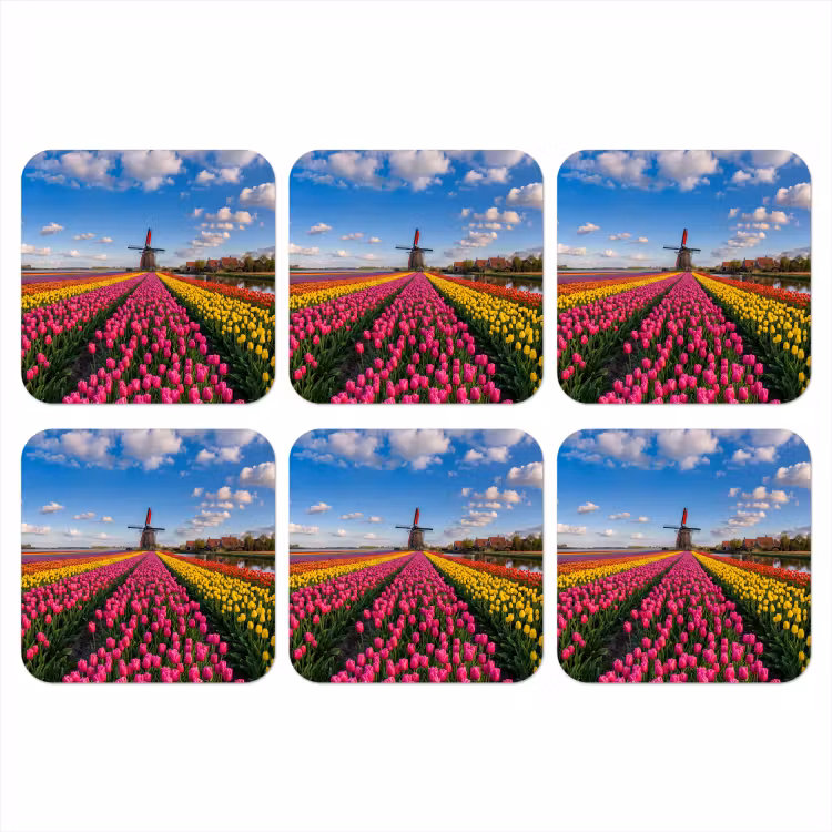 Tulpen - Holland - Molen - Kleurrijk onderzetter kurk middel -3d