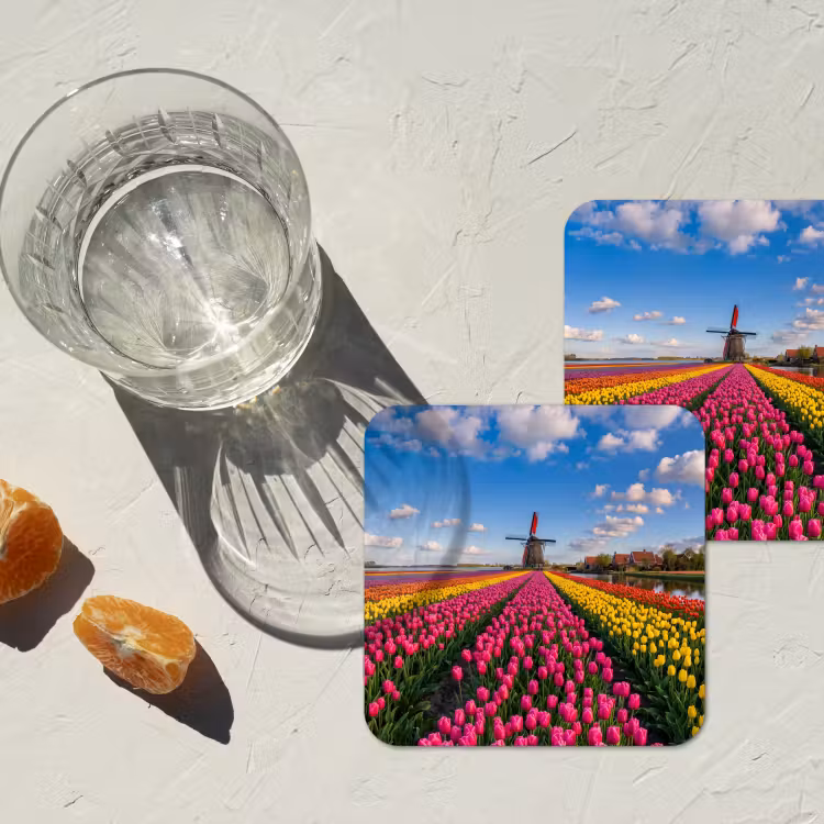Tulpen - Holland - Molen - Kleurrijk onderzetter kurk middel -sfeer4