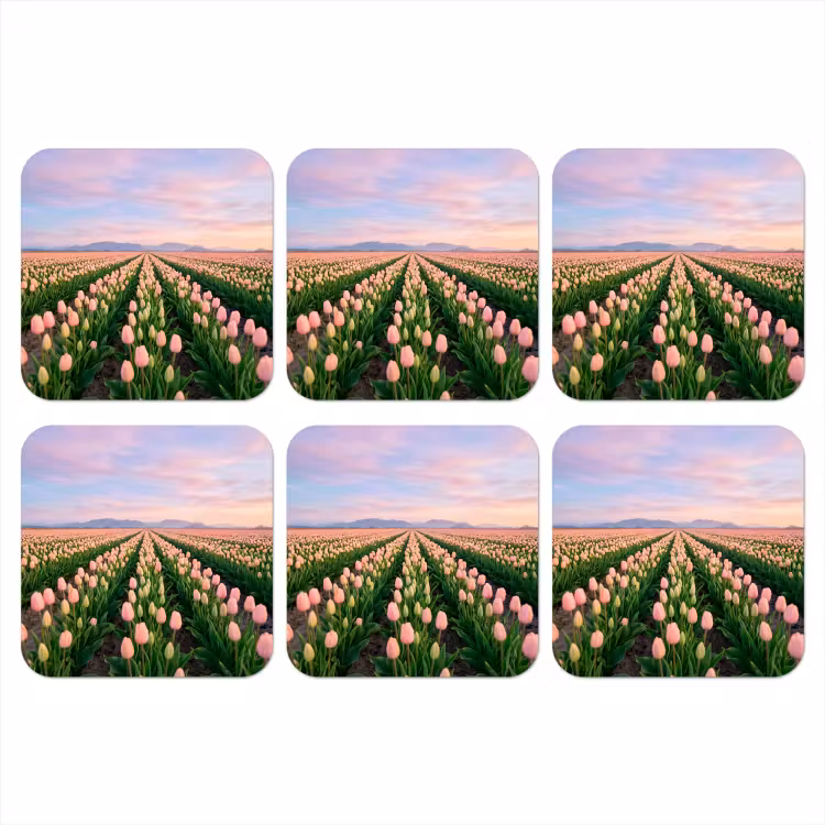 Tulpen - Landschap - Roze onderzetter kurk middel -3d