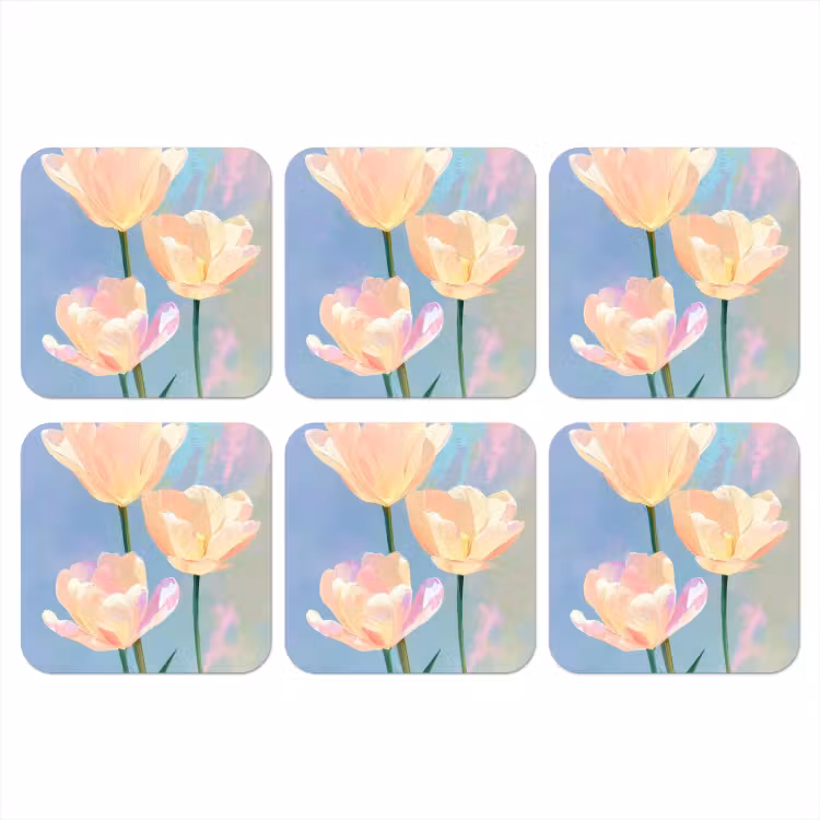 Tulpen - Roze accenten - Blauw onderzetter kurk middel -3d