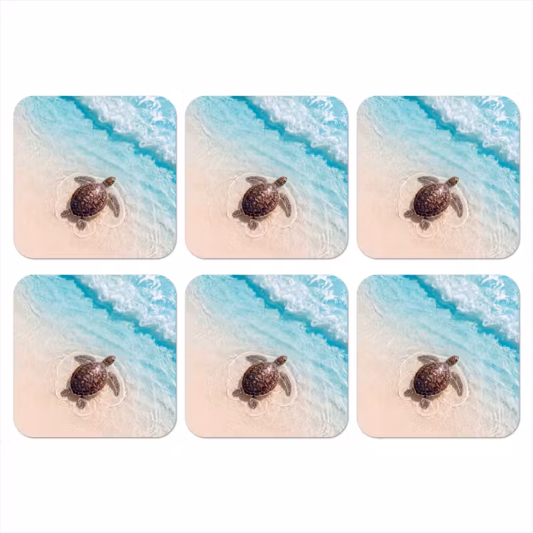 Schildpad - Helder water - Strand - Dieren - Natuur onderzetter kurk middel -3d