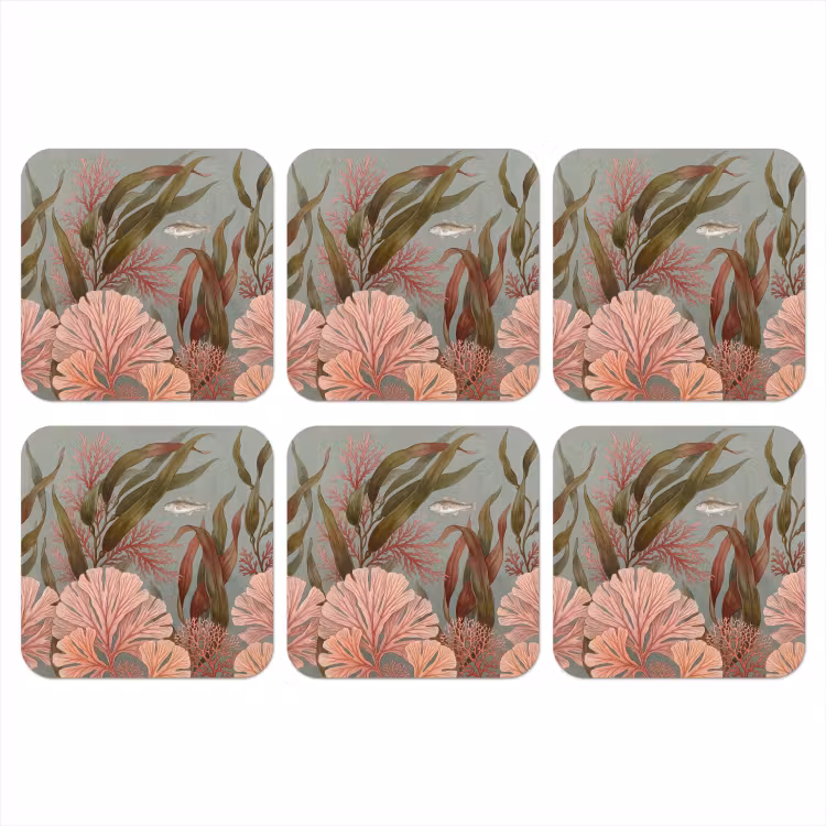 Onderwater - Planten - Vis - Vintage - Groen onderzetter kurk middel -3d