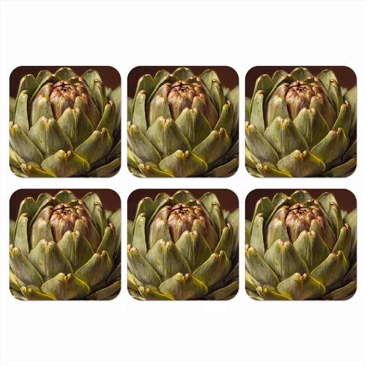 Coaster - Vegetable - Artichoke - Green - Groente - Artisjok - Groen onderzetter kurk middel