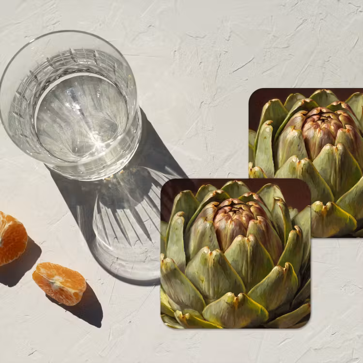 Coaster - Vegetable - Artichoke - Green - Groente - Artisjok - Groen onderzetter kurk middel