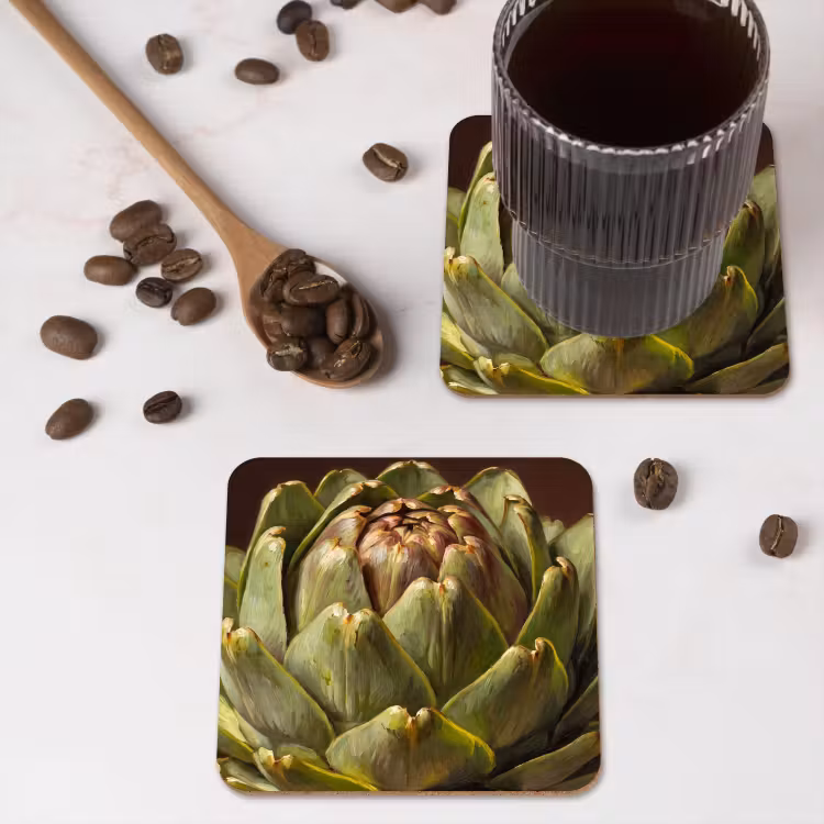 Coaster - Vegetable - Artichoke - Green - Groente - Artisjok - Groen onderzetter kurk middel
