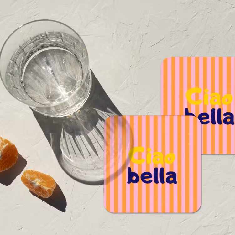 Verticaal - Strepen - Oranje - Ciao bella onderzetter kurk middel -sfeer4
