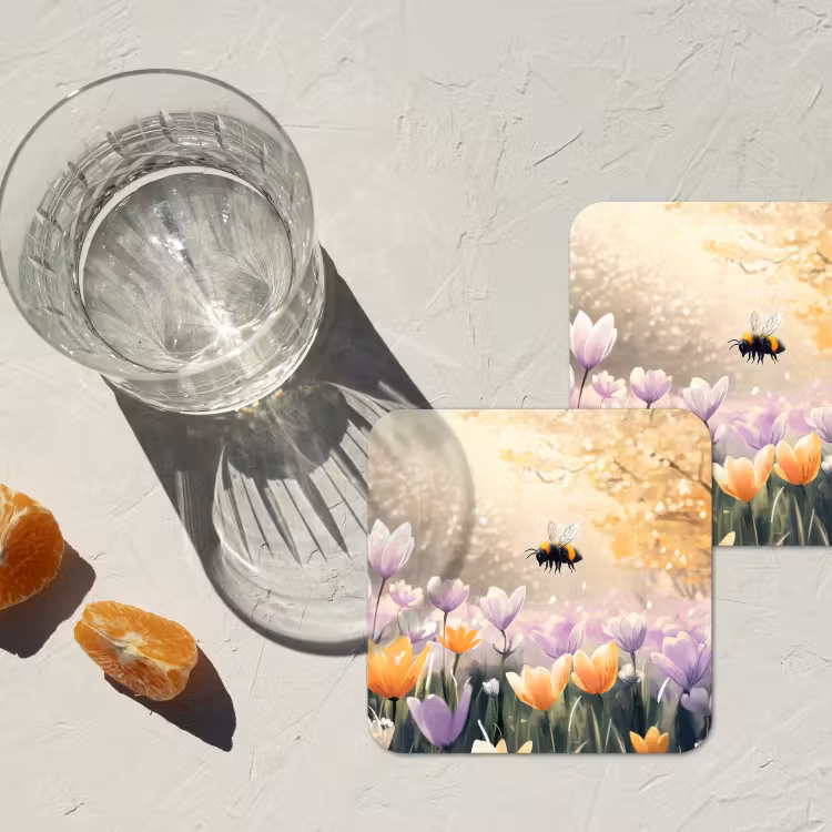Viooltjes - bij - Zonlicht onderzetter kurk middel -sfeer4