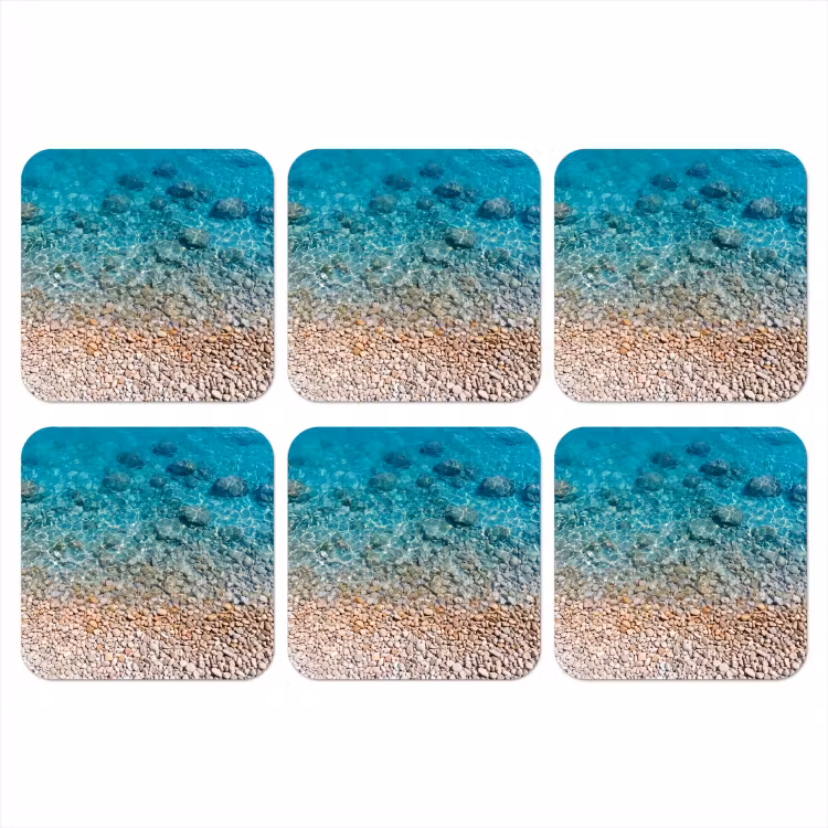 Water - Kiezels - Natuur - Levendig - Turkoois onderzetter kurk middel -3d
