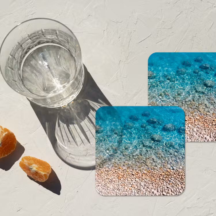 Water - Kiezels - Natuur - Levendig - Turkoois onderzetter kurk middel -sfeer4