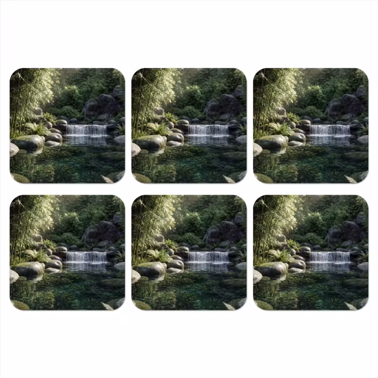 Beek - Waterval - Natuur - Groen onderzetter kurk middel -3d