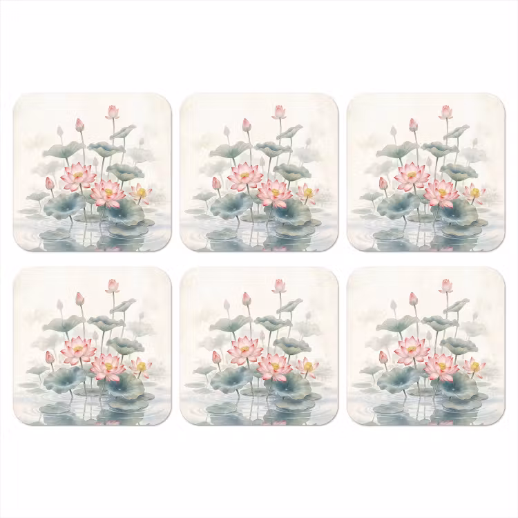 Aquarel - Lotusbloemen - Kleurrijk onderzetter kurk middel -3d