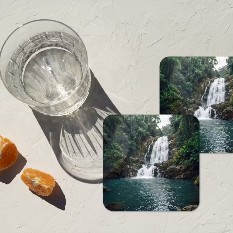 Waterfall - Forest - Nature - Greenkhgyguyg onderzetter kurk middel -sfeer4