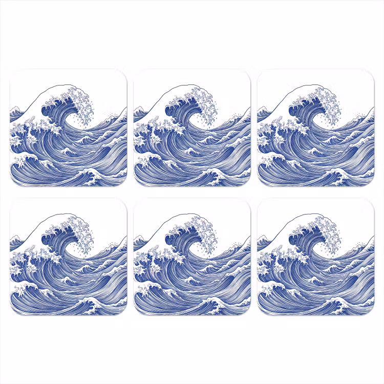 Golf - Japans - Zee - Illustratie - Blauw onderzetter kurk middel -3d