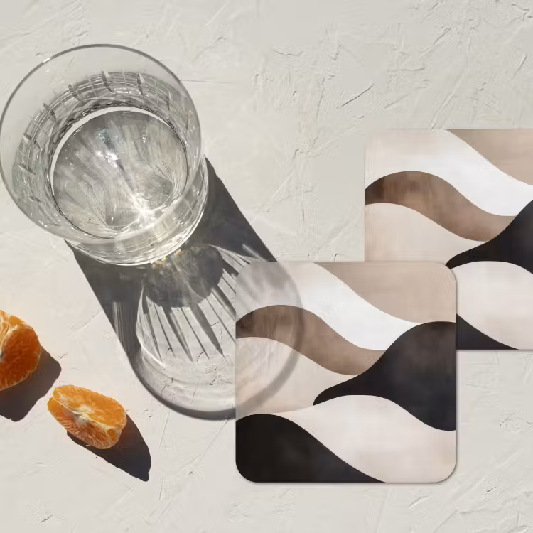 Golven - Abstract - Beige onderzetter kurk middel -sfeer4