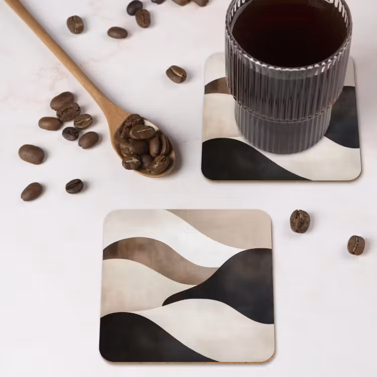 Golven - Abstract - Beige onderzetter kurk middel -sfeer2