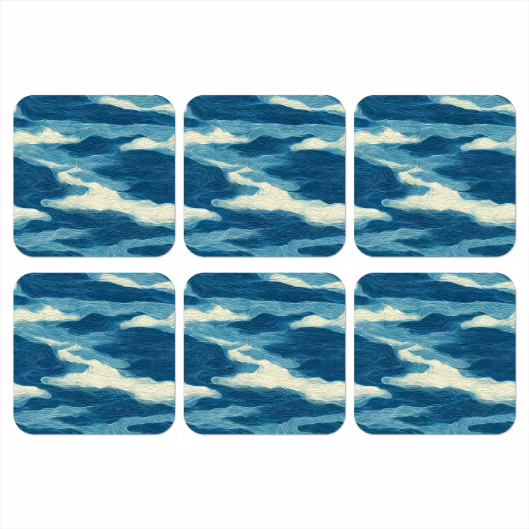 Golven - Abstract - Patroon - Blauw - Wit onderzetter kurk middel 366 -3d