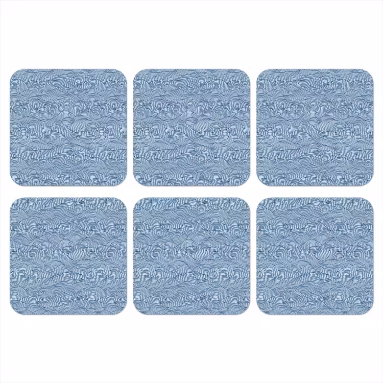 Golven - Ritmisch - Blauw onderzetter kurk middel 366 -3d