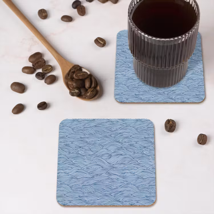 Golven - Ritmisch - Blauw onderzetter kurk middel 366 -sfeer2