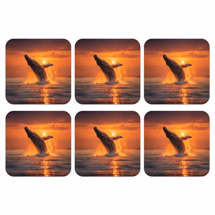 Walvis - Zon - Zee onderzetter kurk middel -3d
