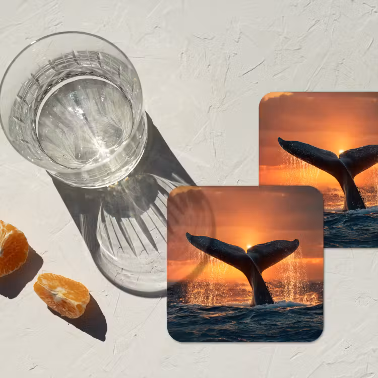 Walvis staart - Water - Zonsondergang onderzetter kurk middel -sfeer4