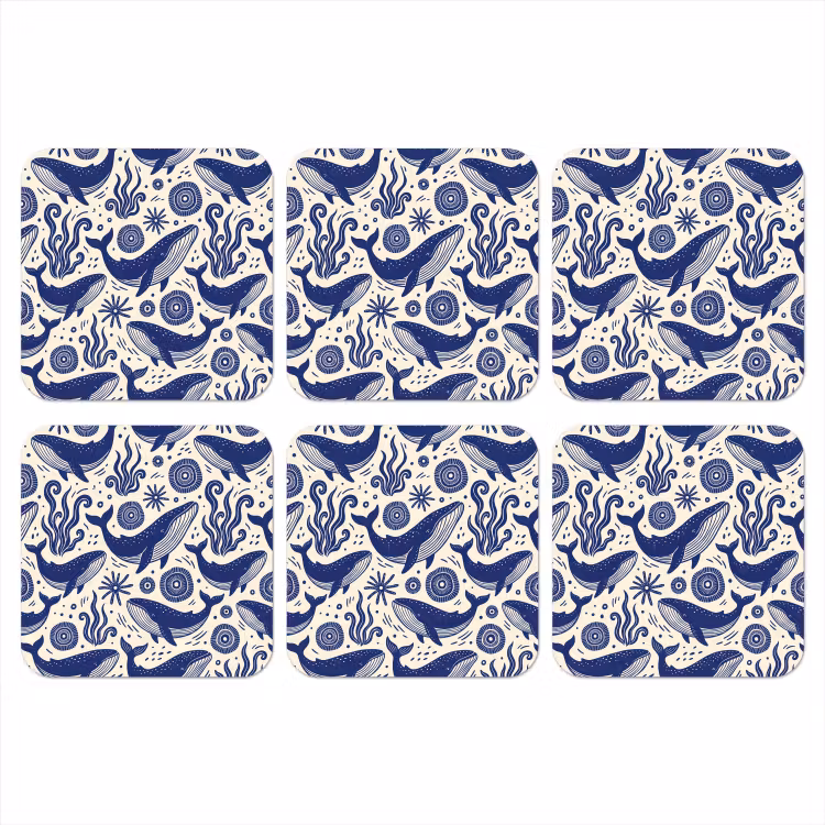 Walvis - Onderwater - Dieren - Abstract - Blauw onderzetter kurk middel -3d