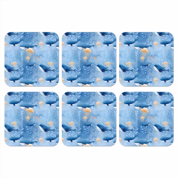 Walvissen - Oceaan - Blauw onderzetter kurk middel 366 -3d