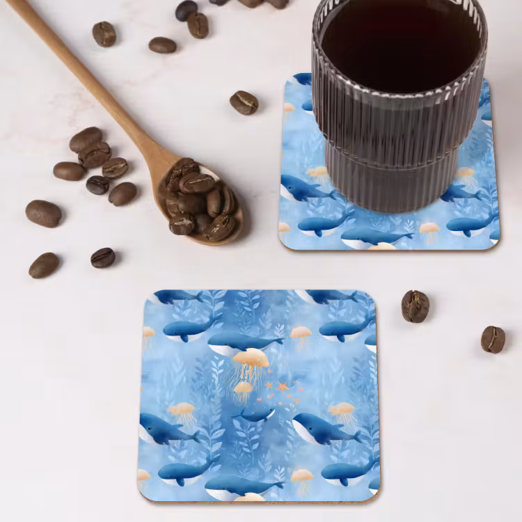 Walvissen - Oceaan - Blauw onderzetter kurk middel 366 -sfeer2