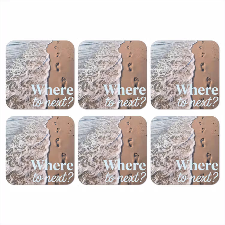 Where to next - Strand - Voetstappen onderzetter kurk middel -3d